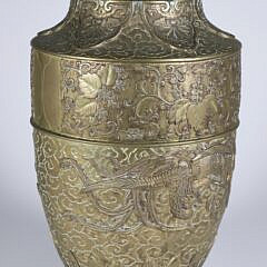Vintage Southeast Asian Bronze Vase with Phoenix Bird Decoration