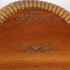 1997 Susan Chase Ottison Nantucket Basket Covered Ice Bucket with Scrimshaw Knob