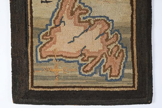 Vintage Labeled Grenfell Hooked Mat Map of Newfoundland