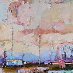 Alison Hall Cooley Contemporary Oil on Canvas Abstract Landscape “Nightblooms”