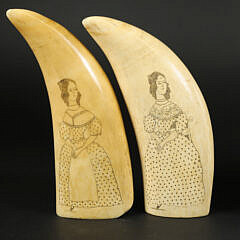 Pair Scrimshaw Whale Teeth “Husband and Wife”, 19th Century