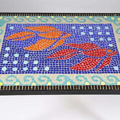 Nancy Sage Mid Century Modern Style Fish Mosaic Table, circa 2009