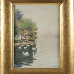 A. Riddell Watercolor "Boston Common Swans"