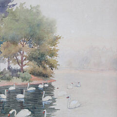 A. Riddell Watercolor “Boston Common Swans”