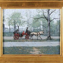 A.Y MacKinzie Oil on Board "Central Park Carriage Ride"