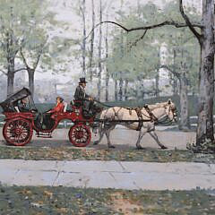 A.Y MacKinzie Oil on Board “Central Park Carriage Ride”