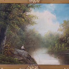 B. Ward Oil on Canvas “River Landscape With Fisherman”, 19th Century