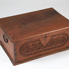 Antique Carved Teak Wood Document Box, 19th Century