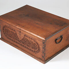 Antique Carved Teak Wood Document Box, 19th Century