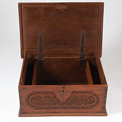 Antique Carved Teak Wood Document Box, 19th Century