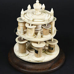 Whale Bone and Antique Whale Ivory Spool Caddy, 19th Century