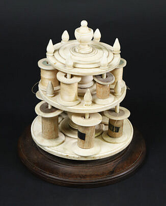 Whale Bone and Antique Whale Ivory Spool Caddy, 19th Century
