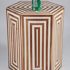 Moroccan Geometric Inlaid Hexagonal Stool or Side Tab