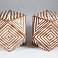 Moroccan Geometric Inlaid Polyhedron Shaped Side Table or Stool