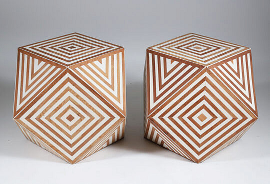 Moroccan Geometric Inlaid Polyhedron Shaped Side Table or Stool