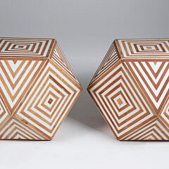Moroccan Geometric Inlaid Polyhedron Shaped Side Table or Stool