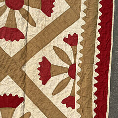Antique Hand Stitched Poppy Floral Applique Quilt, 19th Century