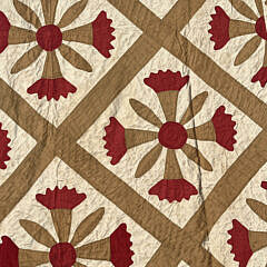 Antique Hand Stitched Poppy Floral Applique Quilt, 19th Century