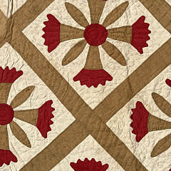 Antique Hand Stitched Poppy Floral Applique Quilt, 19th Century