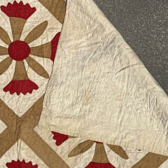 Antique Hand Stitched Poppy Floral Applique Quilt, 19th Century