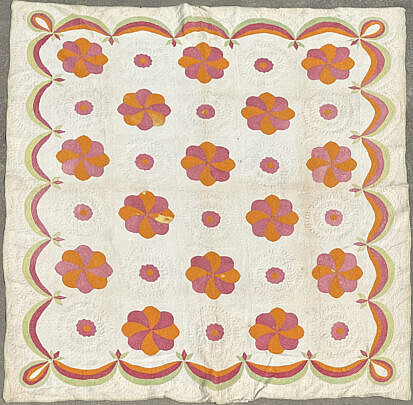 Civil War Era Pennsylvania Pink Green and Peach Patch Work Quilt, 19th Century