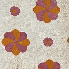 Civil War Era Pennsylvania Pink, Green, and Peach Applique Quilt, 19th Century