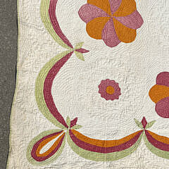Civil War Era Pennsylvania Pink, Green, and Peach Applique Quilt, 19th Century