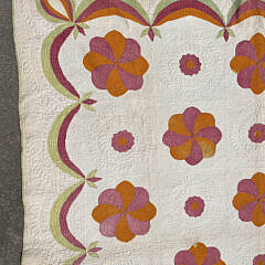 Civil War Era Pennsylvania Pink, Green, and Peach Applique Quilt, 19th Century