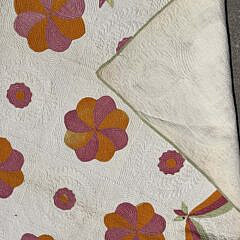 Civil War Era Pennsylvania Pink, Green, and Peach Applique Quilt, 19th Century