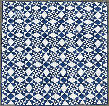Vintage Blue and White Geometric Patchwork Quilt