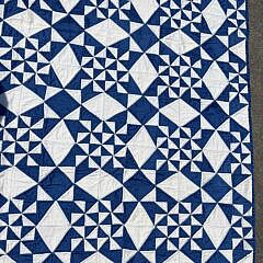 Vintage Blue and White Geometric Patchwork Quilt