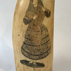 Large Scrimshaw Two-Sided Whale Tooth of the “Ship Alrion” and Portrait of a Woman, First Half of the 19th Century