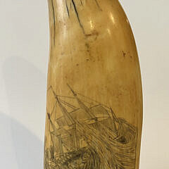 Large Scrimshaw Two-Sided Whale Tooth of the “Ship Alrion” and Portrait of a Woman, First Half of the 19th Century