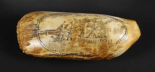 Scrimshaw Sperm Whale Tooth, 19th Century