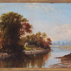 Antique Oil on Artist’s Board “New Hampshire River Landscape”