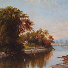 Antique Oil on Artist’s Board “New Hampshire River Landscape”