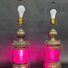 Pair of Antique Brass Nautical Ship Light Signal Lanterns, early 20th century