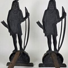 Pair of Scarce Antique Figural Native American Indian Andirons