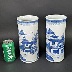 Pair of Antique Canton Brush Pots, 19th Century