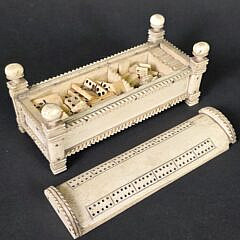 Antique French Prisoner of War Carved Bone Game Box, early 19th Century
