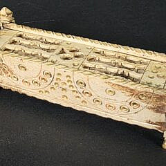 Antique French Prisoner of War Carved Bone Dominoes Game Box, early 19th Century