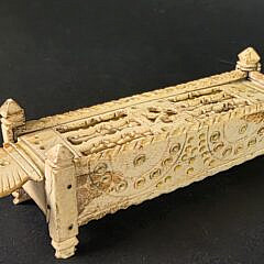 Antique French Prisoner of War Carved Bone Dominoes Game Box, early 19th Century