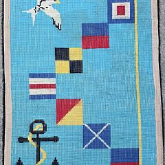 Vintage Signal Flag and Anchor Nautical Hooked Scatter Rug, 20th century