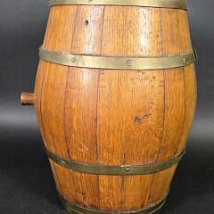 Antique English Oak Brass Bound Barrel Keg, 19 century