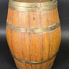 Antique English Oak Brass Bound Barrel Keg, 19 century
