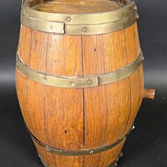 Antique English Oak Brass Bound Barrel Keg, 19 century