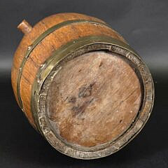 Antique English Oak Brass Bound Barrel Keg, 19 century