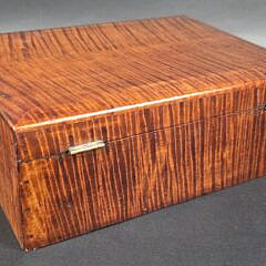 Antique American Tiger Maple Lift Top Storage Box, 19th century.