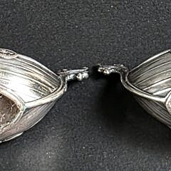 Pair of Sterling Silver Viking Ship Open Salt Cellars, 20th Century