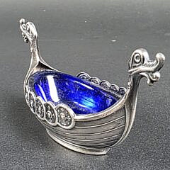 Pair of Sterling Silver Viking Ship Open Salt Cellars, 20th Century